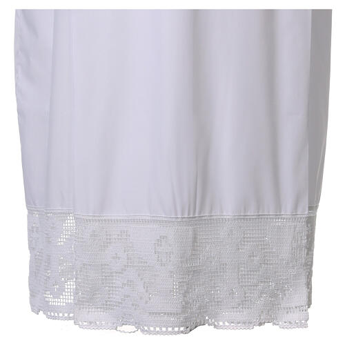 White alb, pleated with crochet hem and chalice, cotton mix 6