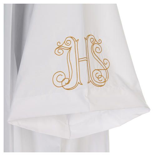 White alb with pleats and embroidered IHS symbol in cotton mix 5