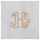 White alb with pleats and embroidered IHS symbol in cotton mix s4