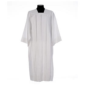 White alb for amice with 4 pleats and collar in 100% linen