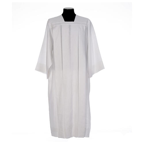 White alb for amice with 4 pleats and collar in 100% linen 1