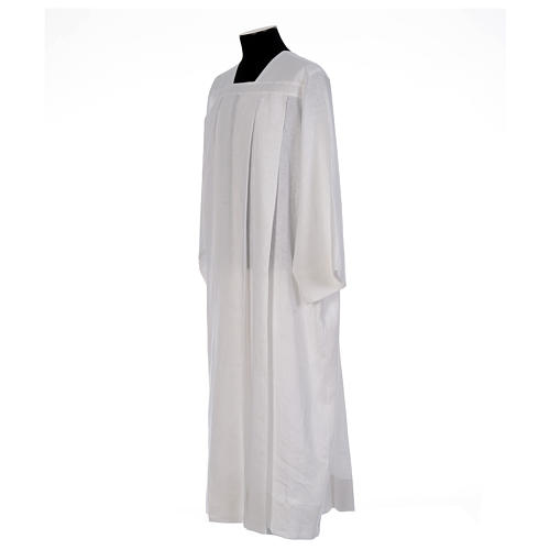 White alb for amice with 4 pleats and collar in 100% linen 2
