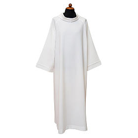 White alb with raglan sleeve and fake hood in 100% polyester