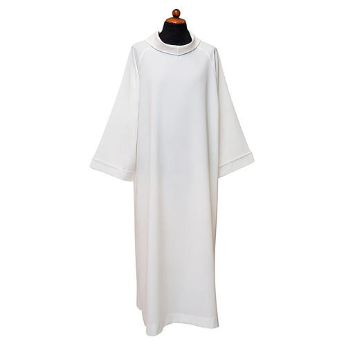 White alb with raglan sleeve and fake hood in 100% polyester 1