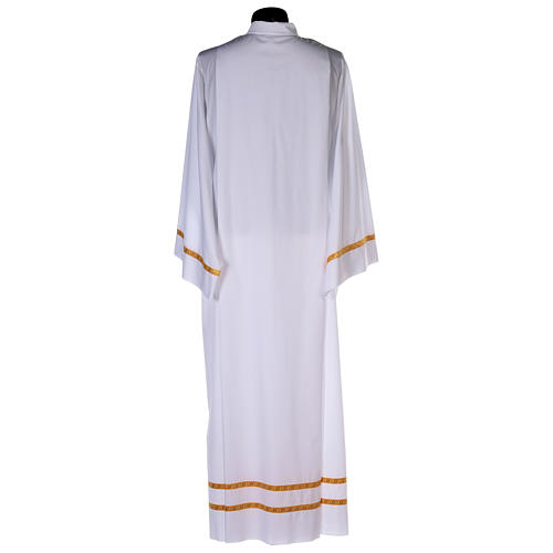 White alb with pleats and golden border and sleeves in cotton mix 5