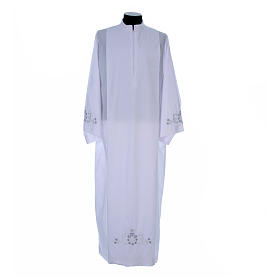 White alb with Marian embroidery on back and front in cotton mix