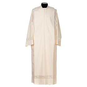 Surplice in polyester and cotton with organza embroidery 7 cm, ivory Gamma