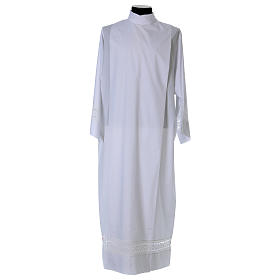 Clerical Alb in cotton blend with crochet on the bottom and on sleeves