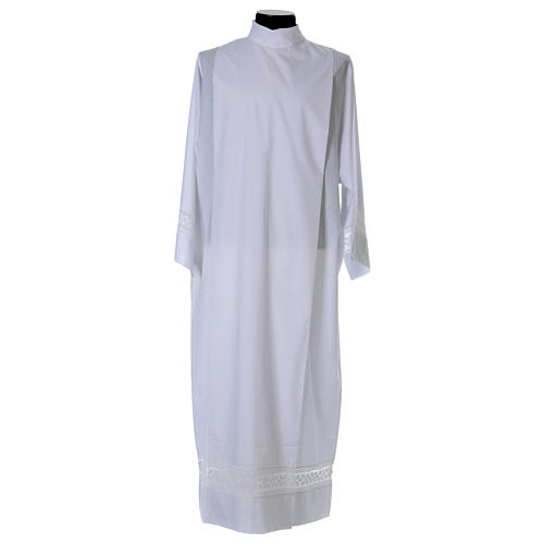 Clerical Alb in cotton blend with crochet on the bottom and on sleeves 1
