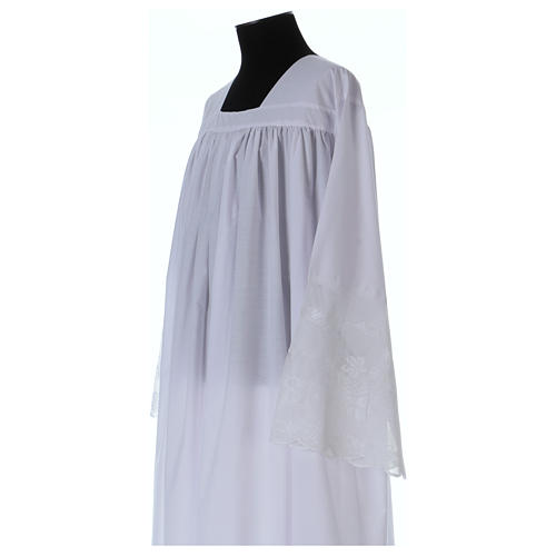 Cotton blend Priest Alb with square-neck and IHS lace 2