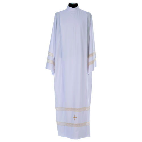 Alb in Vatican canvas with double partition and embroidered cross 1