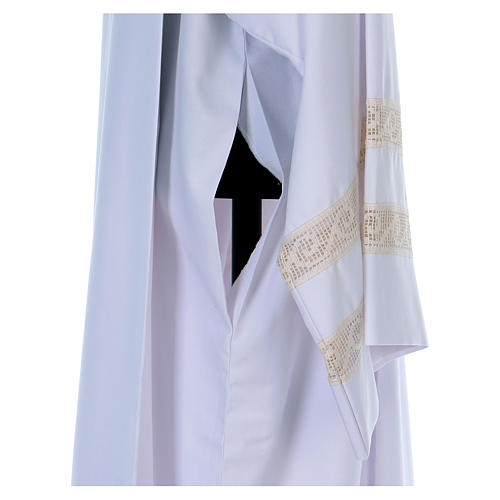Alb in Vatican canvas with double partition and embroidered cross 4