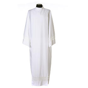 Front Wrap Alb in cotton blend and lace with crosses