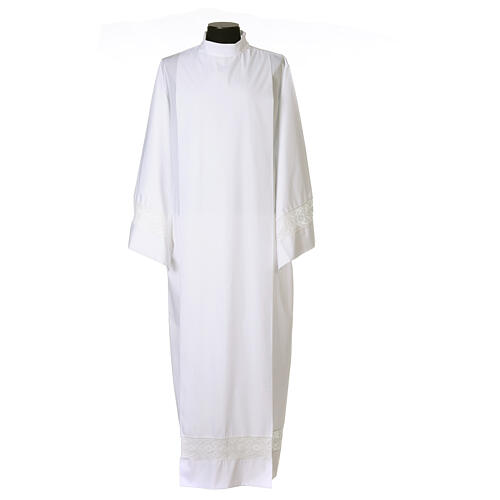 Front wrap Alb with a Zipper in cotton blend and lace with crosses 1