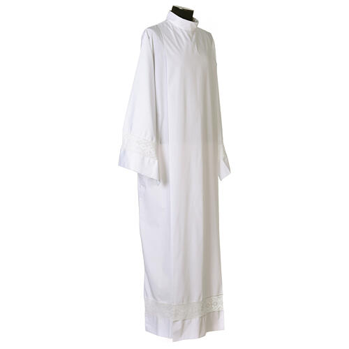 Front wrap Alb with a Zipper in cotton blend and lace with crosses 4