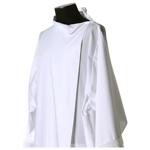 Front wrap Alb with a Zipper in cotton blend and lace with crosses 9