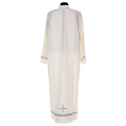Deacon Alb in polyester with gigliuccio hemstitch and front zipper, ivory 4
