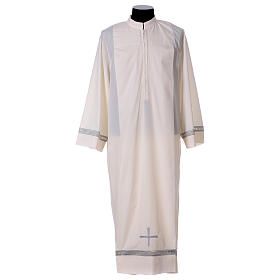 Catholic Alb with gigiluccio hemstitch cotton blend ,front zipper, ivory