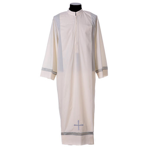 Catholic Alb with gigiluccio hemstitch cotton blend ,front zipper, ivory 1