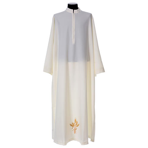 Clergy Alb with stand-up collar and ears of wheat embroidery 100% polyester flared 1
