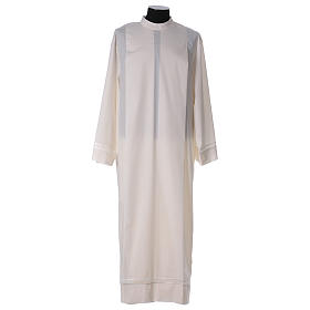 Alb with peahole stitch and shoulder zipper in ivory 65% polyester, 35% cotton