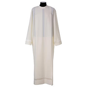Catholic Alb 100% polyester ivory color with peahole stitch and zip on shoulder
