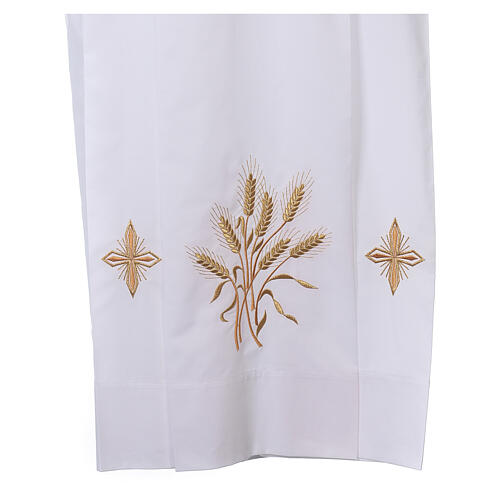 White alb, 100% polyester with ears of wheat and crosses, zip on the front and 4 folds 3