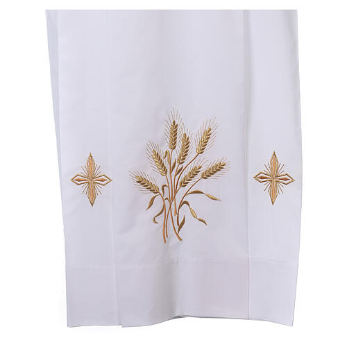 Clerical alb with ears of wheat and crosses, 100% polyester, zip on the front and 4 folds 3