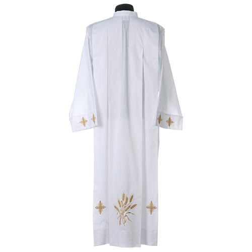 Clerical alb with ears of wheat and crosses, 100% polyester, zip on the front and 4 folds 6