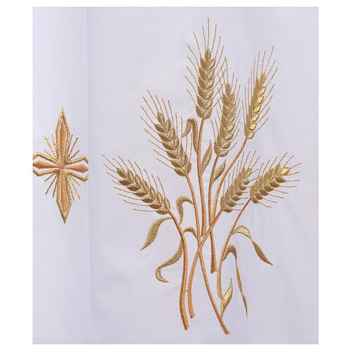 Clerical alb with ears of wheat and crosses, 100% polyester, zip on the front and 4 folds 8