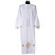 Clerical alb with ears of wheat and crosses, 100% polyester, zip on the front and 4 folds s1