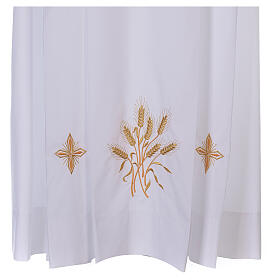 White alb, 100% polyester with ears of wheat and crosses, zip on the shoulder and 4 folds