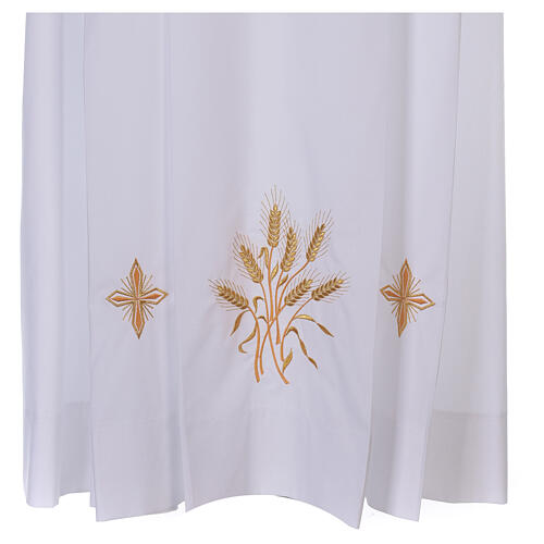 White alb, 100% polyester with ears of wheat and crosses, zip on the shoulder and 4 folds 2