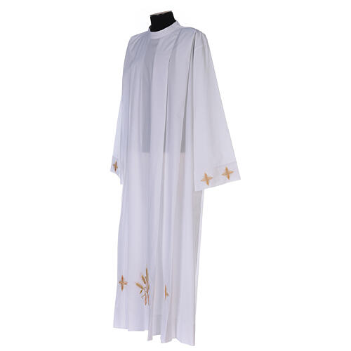 White alb, 100% polyester with ears of wheat and crosses, zip on the shoulder and 4 folds 4
