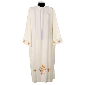 Alb in ivory colour 100% polyester with ears of wheat ,crosses, zip on shoulder and 4 folds