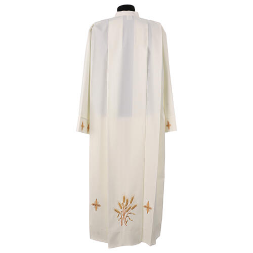 Alb in ivory colour 100% polyester with ears of wheat ,crosses, zip on shoulder and 4 folds 5