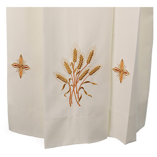 Alb in ivory colour 100% polyester with ears of wheat ,crosses, zip on shoulder and 4 folds 6