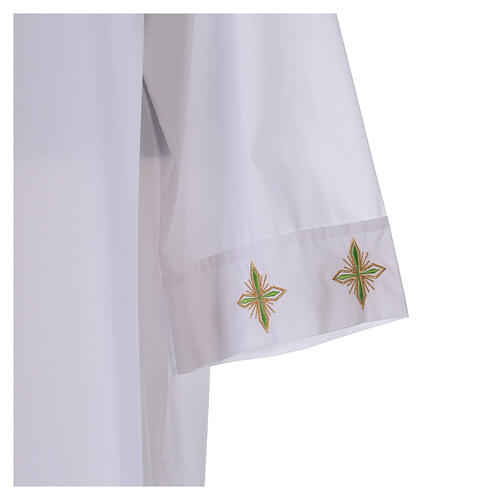 White alb 100% polyester with stylized cross and zip on the front 4