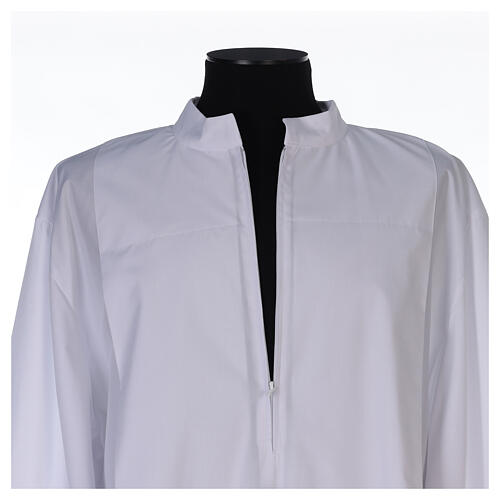 White alb 100% polyester with stylized cross and zip on the front 6