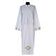 White alb 100% polyester with stylized cross and zip on the front s1