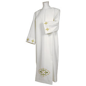 Albs: White alb 100% polyester with stylized cross and zip on shoulder