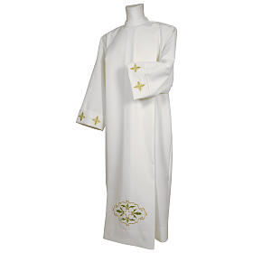 White alb 100% polyester with stylized cross and zip on shoulder