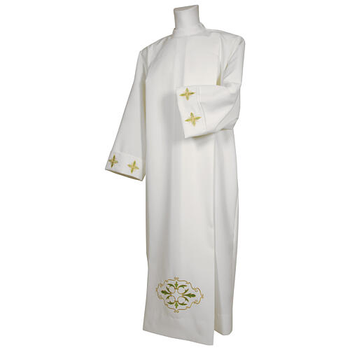 White alb 100% polyester with stylized cross and zip on shoulder 1