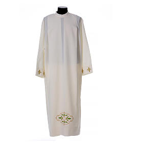 Ivory alb 100% polyester with stylized cross and zip on the front
