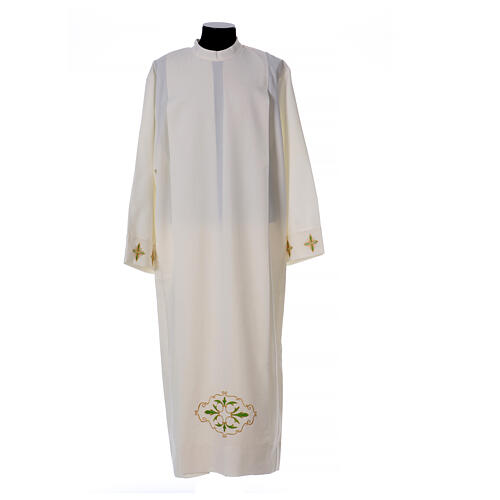 Ivory alb 100% polyester with stylized cross and zip on the front 1