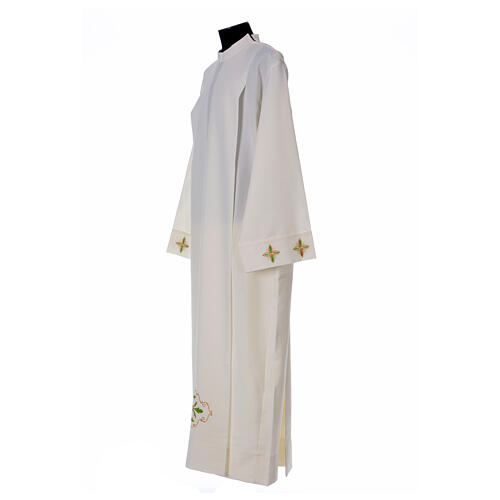 Ivory alb 100% polyester with stylized cross and zip on the front 5