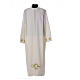 Ivory alb 100% polyester with stylized cross and zip on the front s1