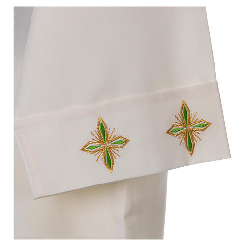 Clergy Alb 100% polyester with stylized cross and zip on the front,ivory  color