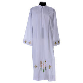 Albs: White alb 65% polyester and 35% cotton with ears of wheat and zip on the front