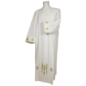 Catholic alb 65% polyester and 35% cotton with ears of wheat and zip on the shoulder